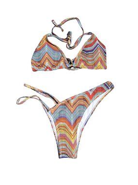 NWOT | Vibrant Multi-Color Zig-Zag Triangle Bikini Set Large
